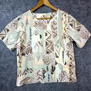 Vintage Jessica Scott Blouse Top Womens Multicolor Geometric 90s Muted‎ Summer